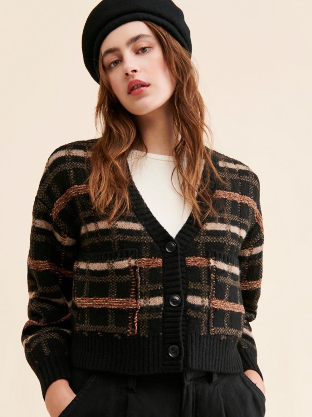 saltwater LUXE Plaid Cropped Button Front Cardigan size small
